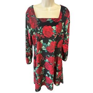 The Children's Place Dress Womens Red Green Black Floral Rose Size XL